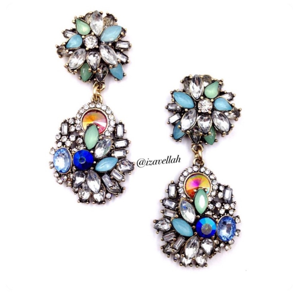 🛑📣3x$15‼️ Crystals Multicolor Statement Earrings, never used